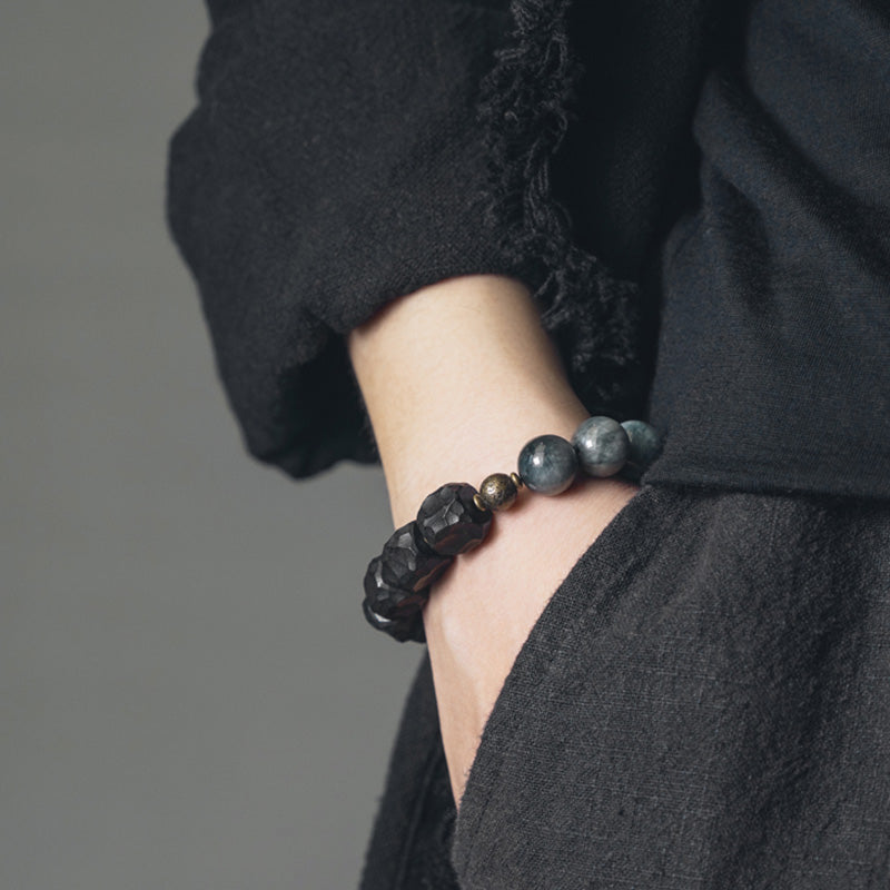 Eagle's Eye Stone Ebony Wood Copper Confidence Couple Bracelet