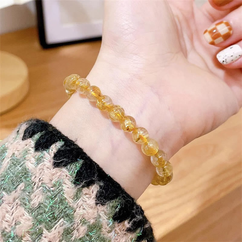 Natural Gold Rutilated Quartz Sun Stone Kyanite Wealth Bracelet