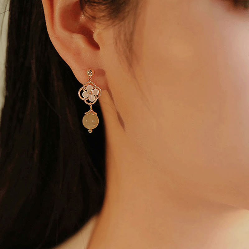 Tridacna Stone Flower Jade Bead Blessing Drop Earrings