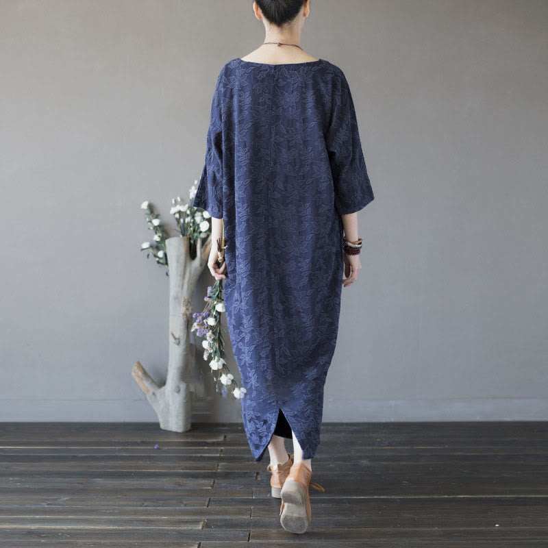 Cotton Floral Embroidered Jacquard Relaxed Midi Dress