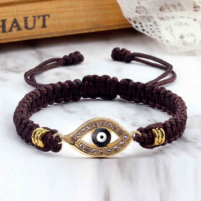 Handmade Evil Eye Red String Braided Bracelet with Gold or Silver Border