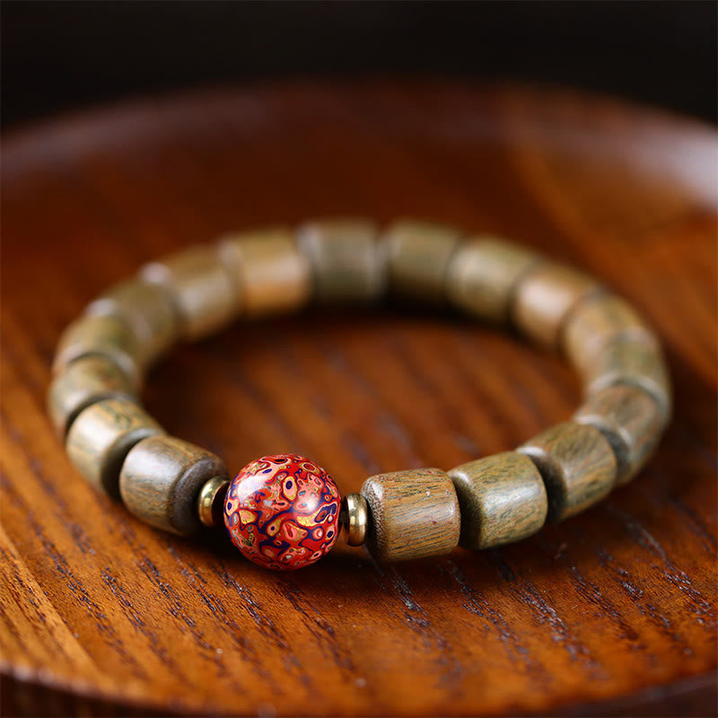 Natural Green Sandalwood Small Leaf Red Sandalwood Lacquer Bead Peace Bracelet