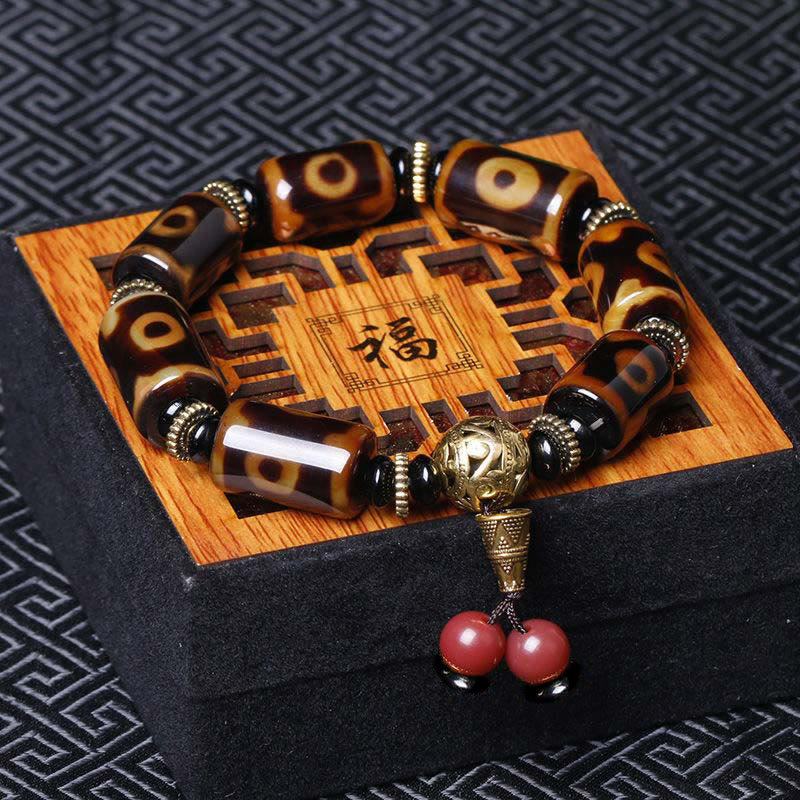 Tibetan Nine-Eye Dzi Bead Fortune Charm Bracelet