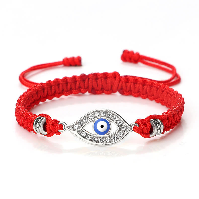 Handmade Evil Eye Red String Braided Bracelet with Gold or Silver Border
