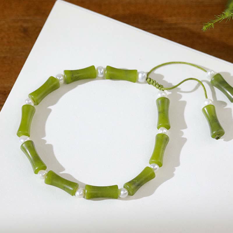 Natural Peridot Bamboo Pattern Love Peace Bracelet
