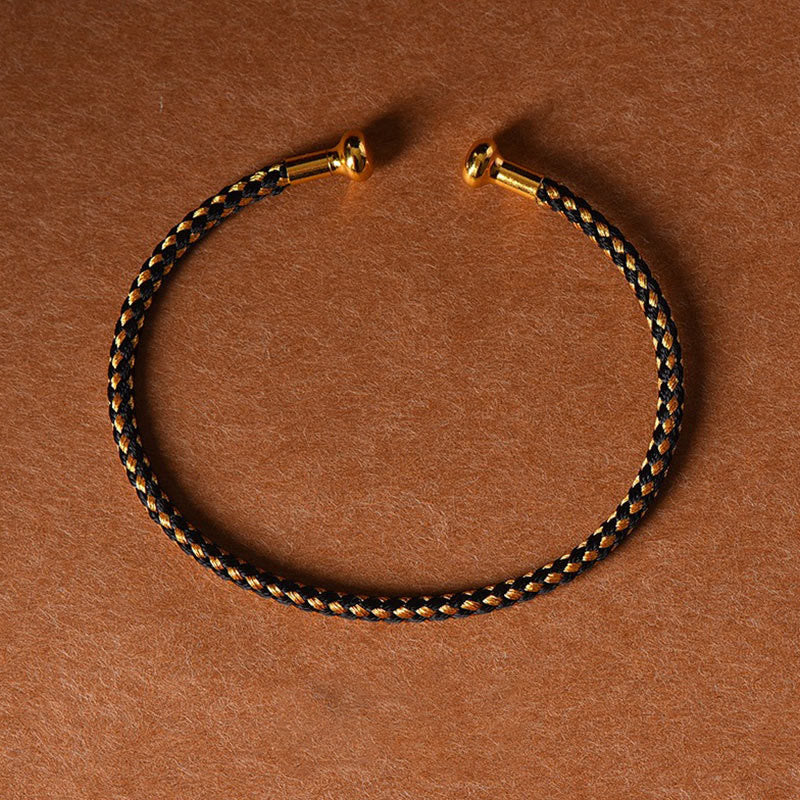 Handmade Minimalist Braided Red String Bracelet with Gold and Copper Accents