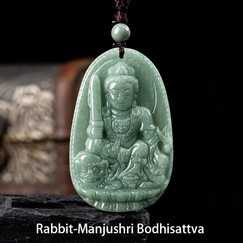 Chinese Zodiac Natal Buddha Natural Jade Wealth Prosperity Necklace Pendant (Extra 30% Off | USE CODE: FS30)