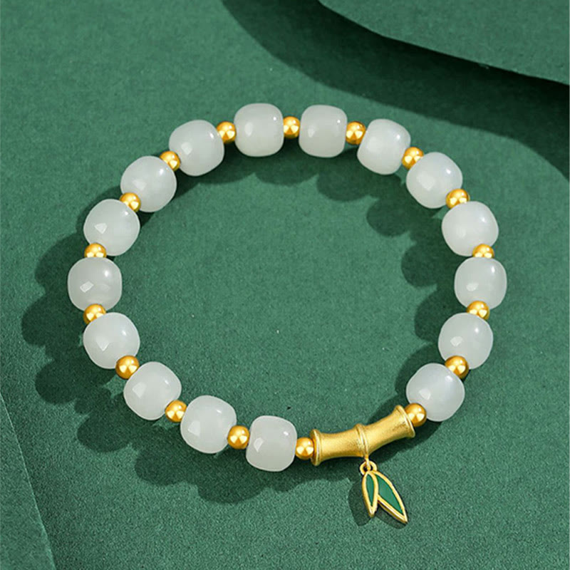 925 Sterling Silver Hetian White Jade Bamboo Luck Bracelet