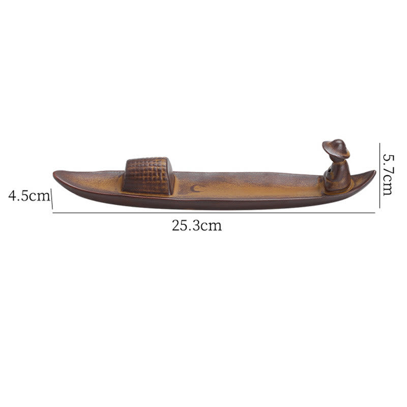 Handcrafted Ceramic Fisherman Zen Scene Healing Incense Burner