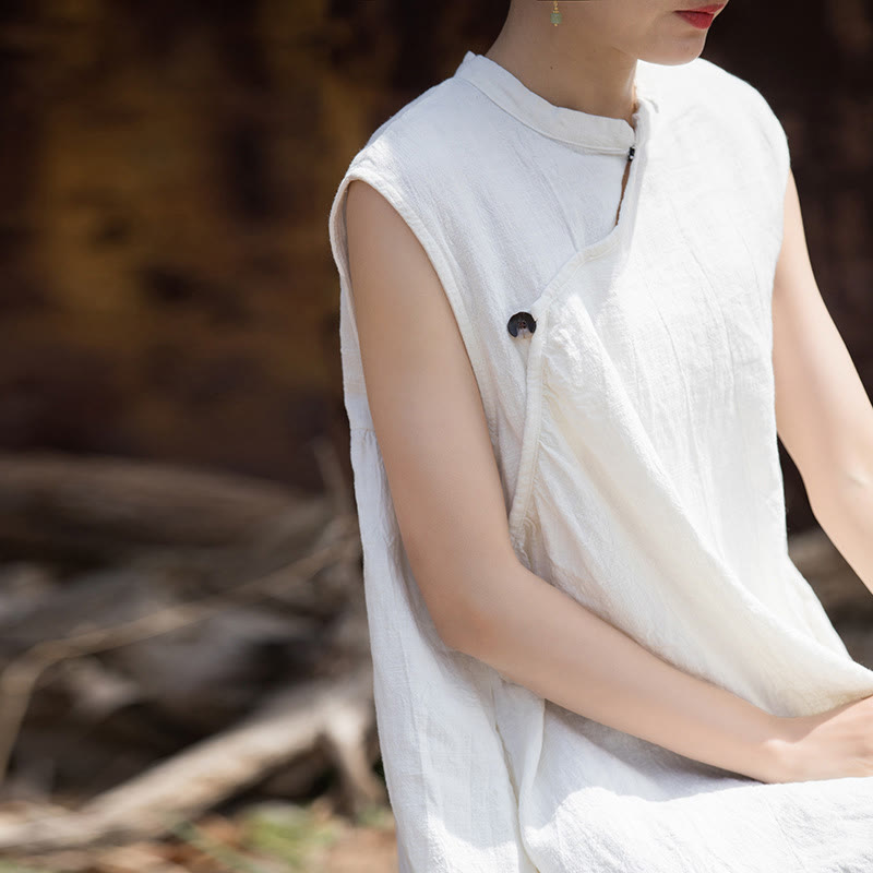Handmade Tie Dye Midi Dress Linen Sleeveless Dress