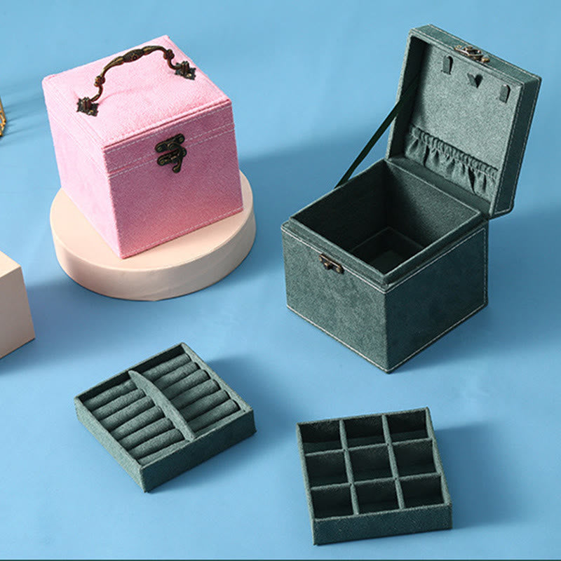 Three-Layer Flannel Jewelry Box Organizer and Storage Case