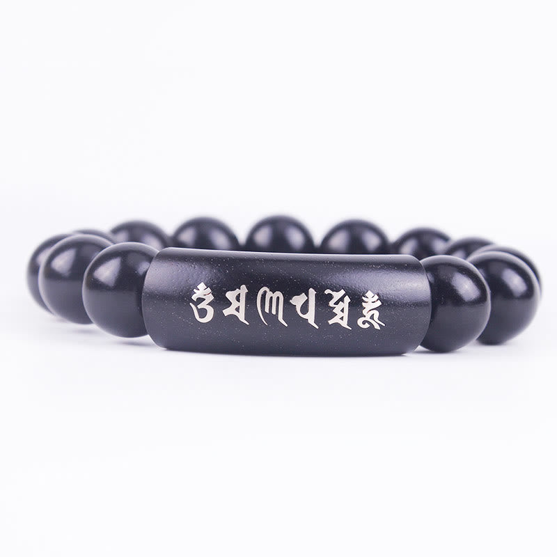 999 Fine Silver & Ebony Wood Om Mani Padme Hum Mantra Beaded Bracelet
