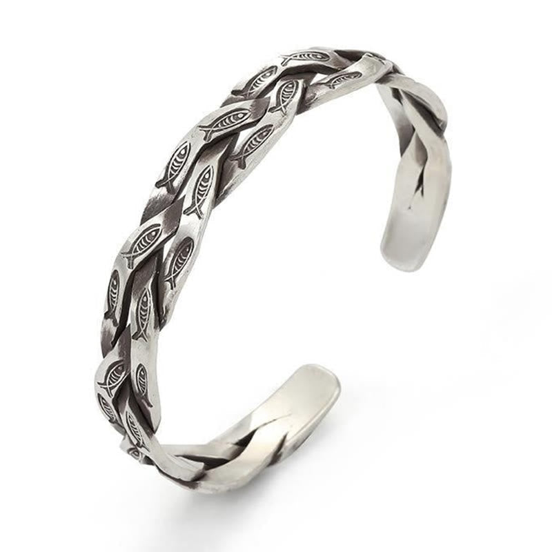 Koi Fish Twisted Design Luck Wealth Cuff Bracelet Bangle