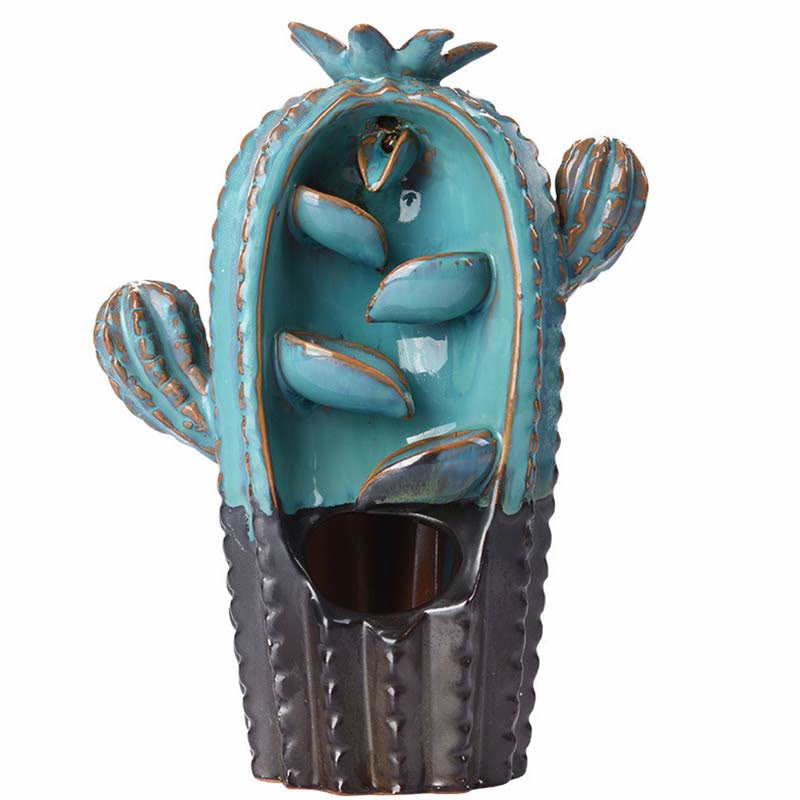Handmade Cactus Ceramic Backflow Smoke Fountain Incense Burner