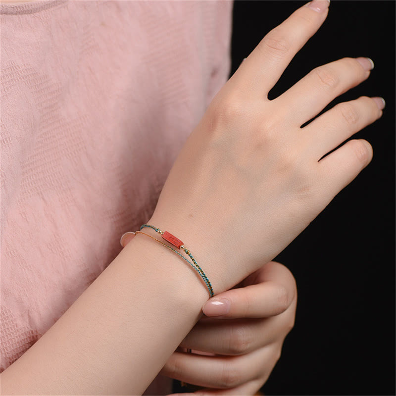 Handmade Cinnabar As One Wishes Blessing Braid Double Layer Bracelet