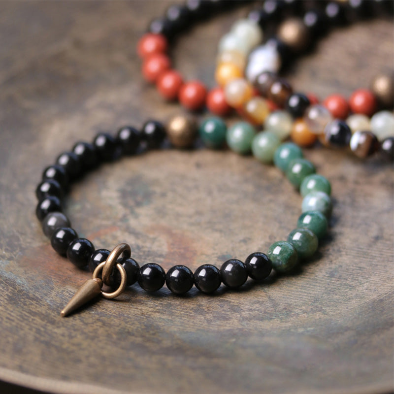 Black Obsidian Sodalite Crystal Copper Strength Couple Bracelet