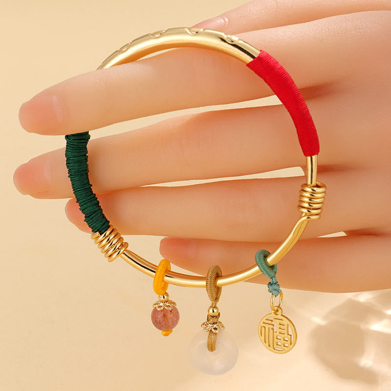 Pink Crystal Peace Buckle Lucky Flower Love Bracelet Bangle