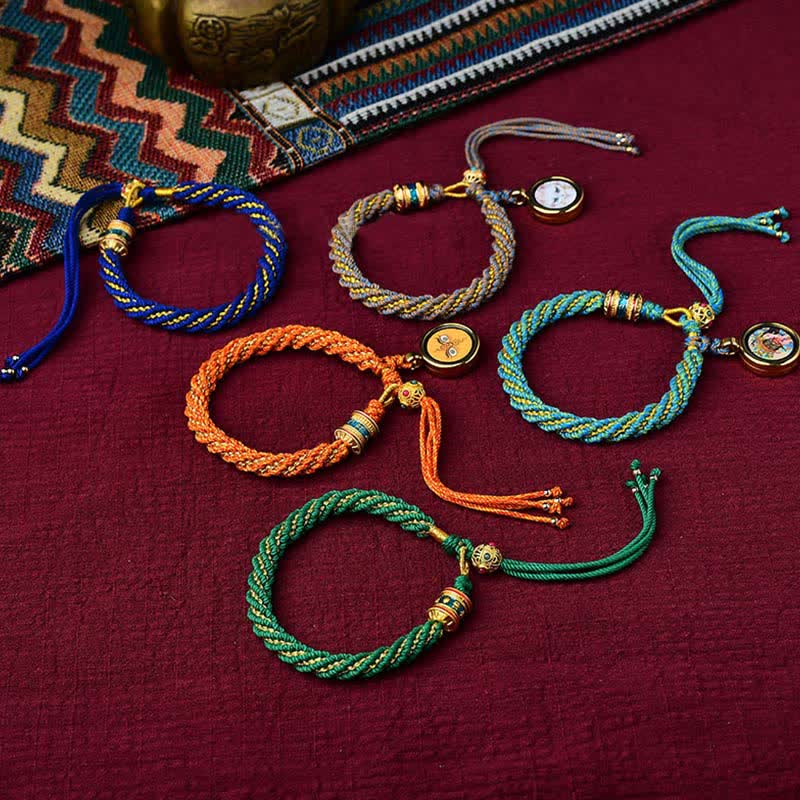 Handmade Tibetan Prayer Wheel & Endless Knot Braided Red String Bracelet