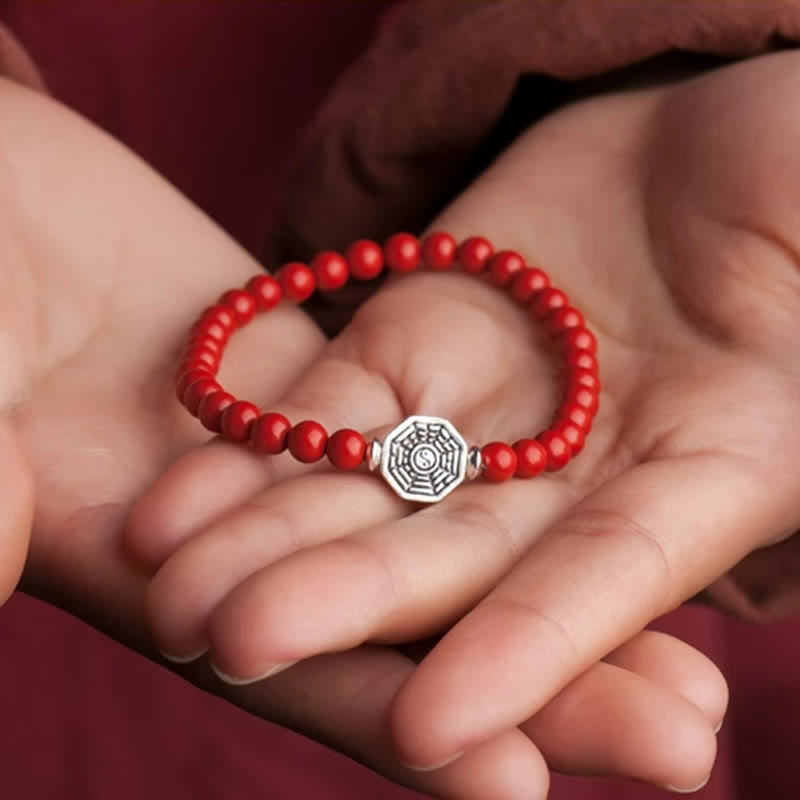925 Sterling Silver Yin Yang Bagua Cinnabar Red String Focus Bracelet