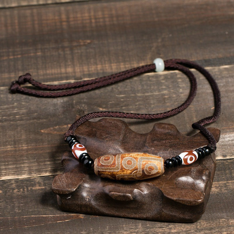 Tibetan Nine-Eye Dzi Bead Protection String Necklace