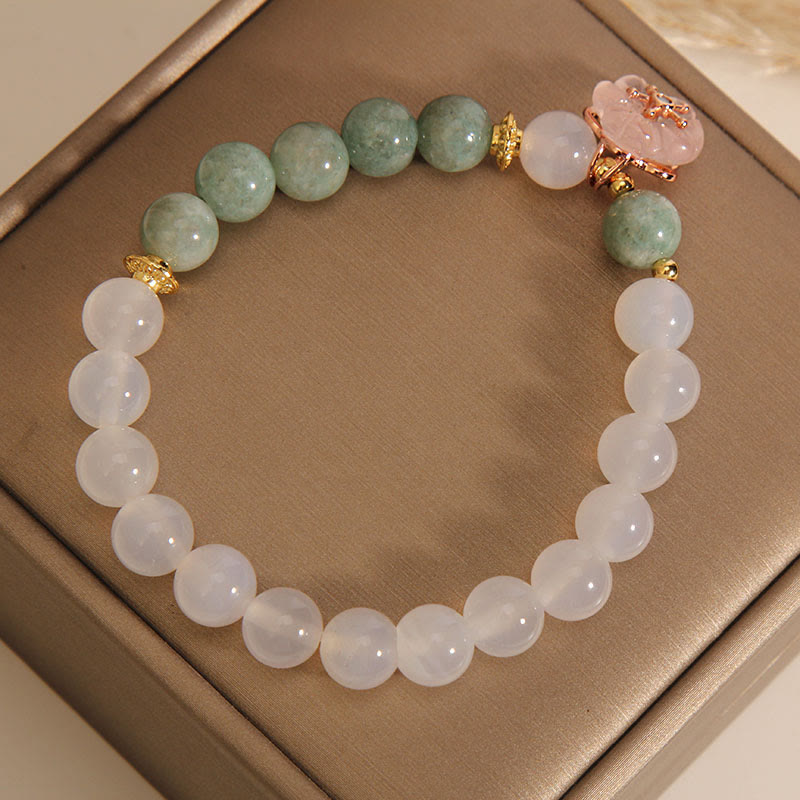 White Agate Jade Flower Charm Luck Protection Bracelet