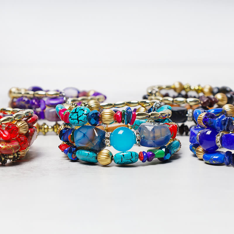 Multilayer Irregular Turquoise & Natural Agate Bead Wrap Bracelet