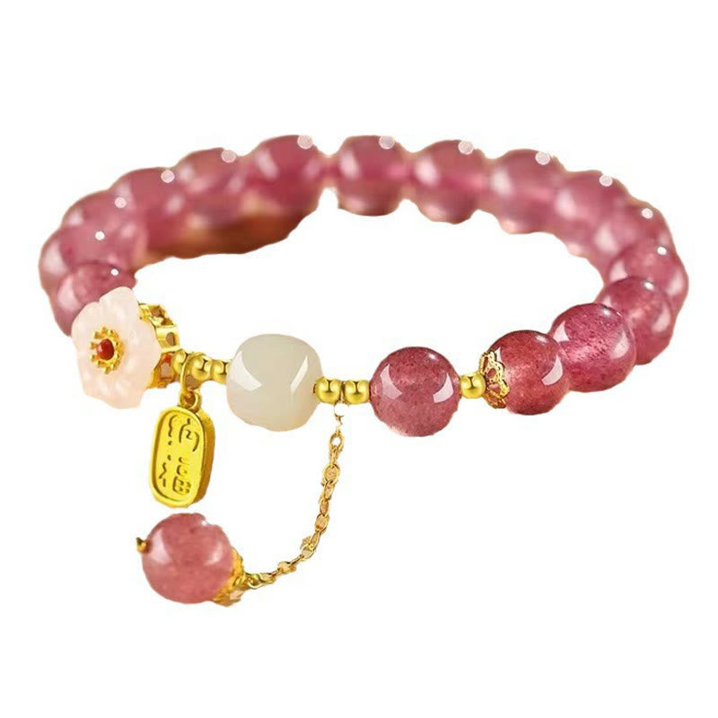 Pink Rose Quartz & Hetian Jade Fu Symbol Crystal Bracelet