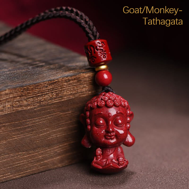 Chinese Zodiac Natal Buddha Natural Cinnabar Amulet Keep Away Evil Spirits Necklace Pendant