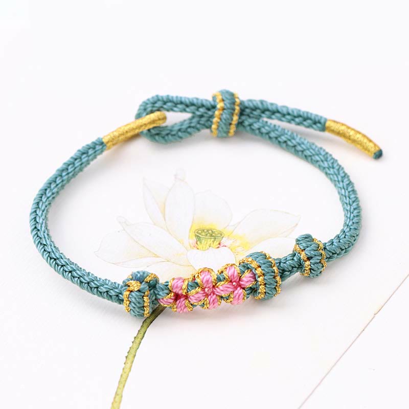 Handmade Three Peach Blossoms Luck Eight Strands Braided String Bracelet