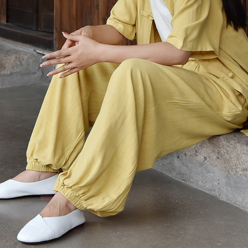 Tactile Breathable Linen Harem Pants for Mindful Meditation and Yoga