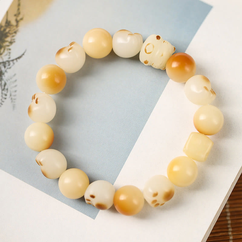 Natural Bodhi Seed Sandalwood Lucky Cute Cat Head Paw Claw Peace Bracelet