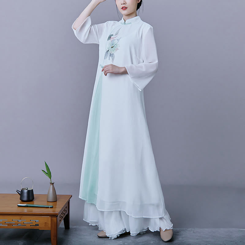 Flowing Chiffon Floral Midi Dress and Skirt Zen Meditation Set