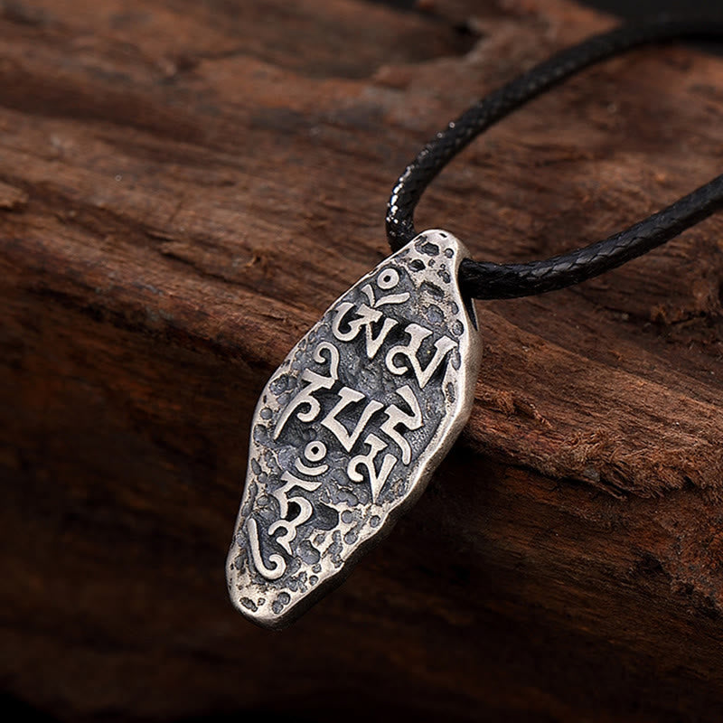Tibetan 925 Sterling Silver Om Mani Padme Hum Dorje Vajra Engraved Strength Necklace Pendant