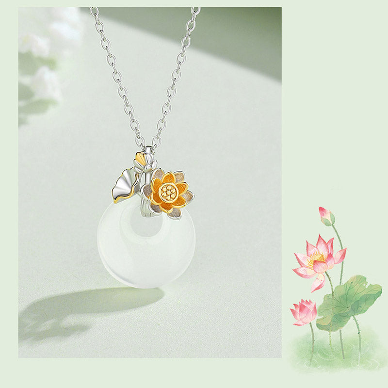 925 Sterling Silver Round Chalcedony Twelve Months Flower Harmony Necklace Pendant