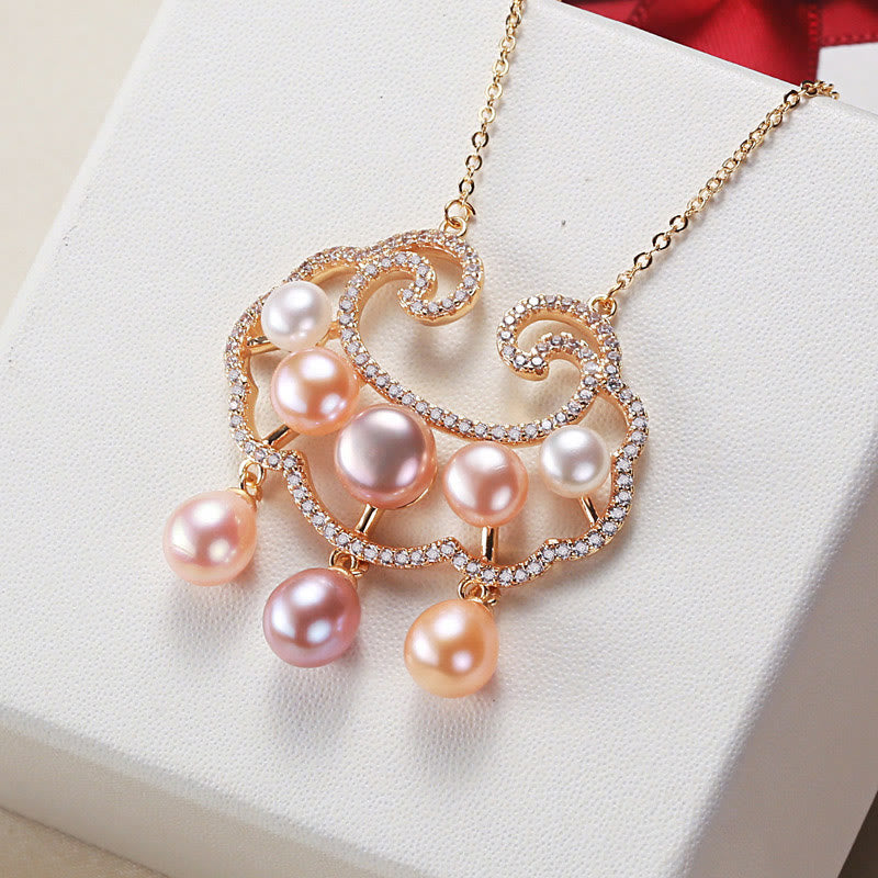 18K Gold Plated Natural Pearl Chinese Lock Charm Sincerity Necklace Pendant
