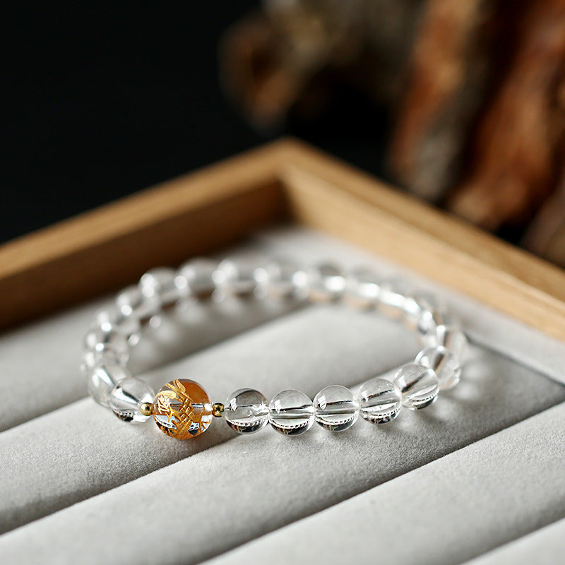 Natural Black Obsidian White Crystal Black Onyx Dragon Strength Bracelet