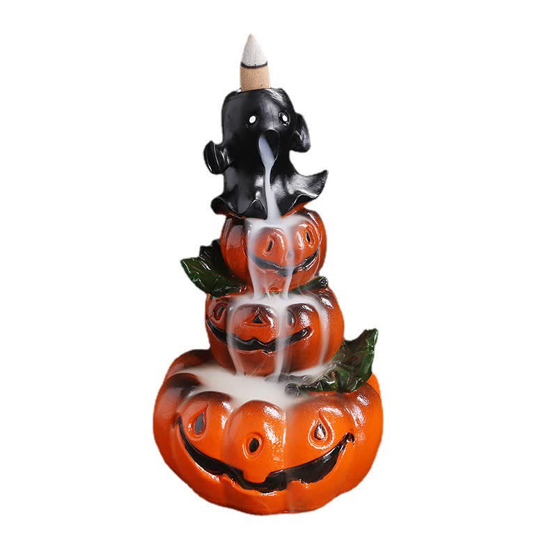 Atmospheric Halloween Pumpkin and Ghost Resin Backflow Smoke Fountain Incense Burner