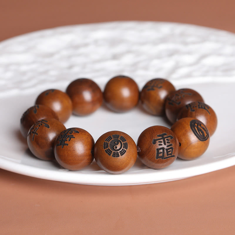 Lightning Struck Jujube Wood Yin Yang Bagua Taoist Taboo Characters Engraved Protection Bracelet