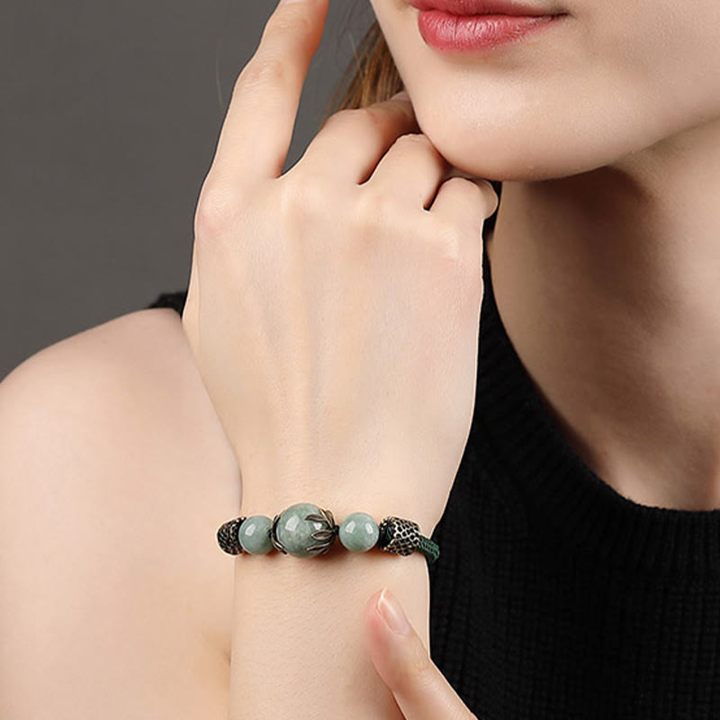 Handmade Green Rope Adjustable Jade Bead Minimalist Bracelet
