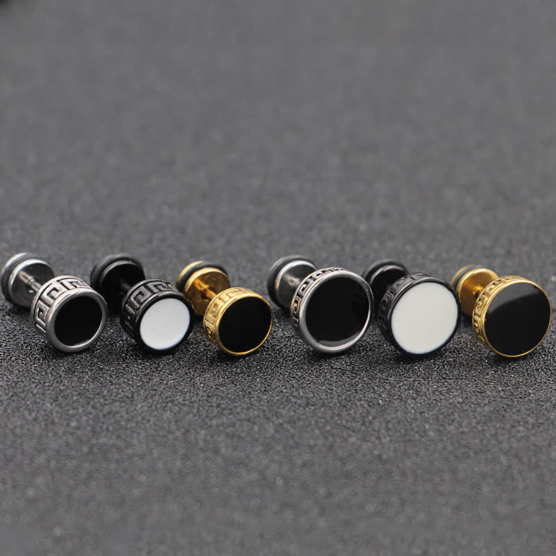 Cool Men Titanium Steel Balance Round Stud Earrings