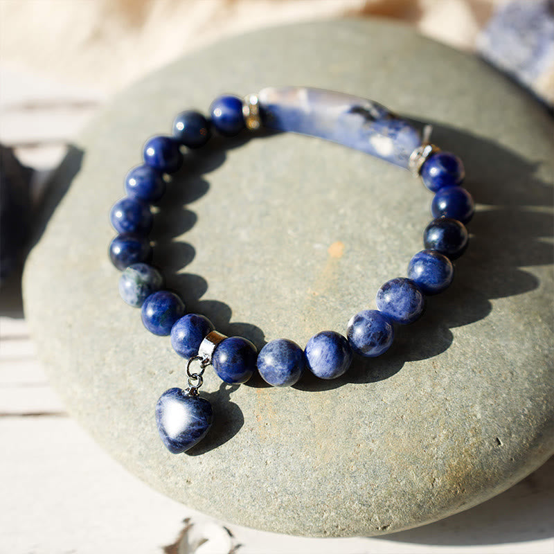 Natural Gemstone Heart Focal Beaded Bracelet for Emotional Balance