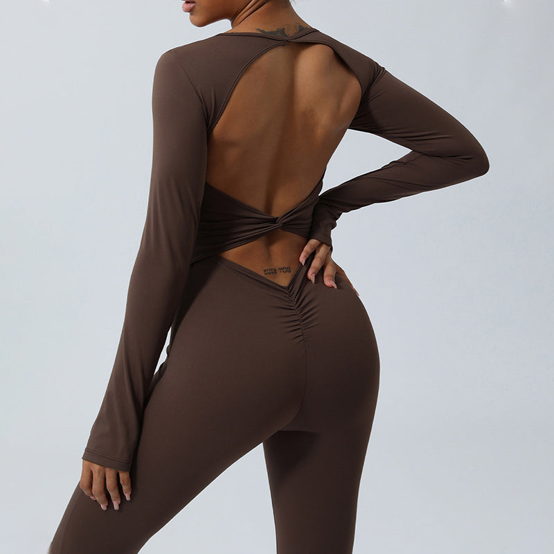 Women Long Sleeve Backless Jumpsuit Sports Fitness Yoga Bodysuit