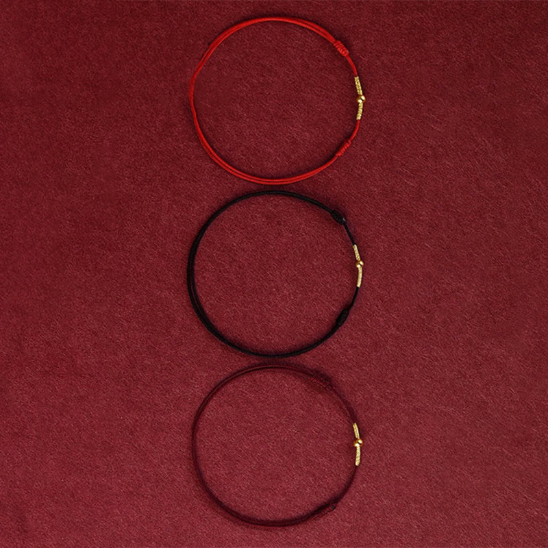 925 Sterling Silver Golden Bead Braided Red String Bracelet & Anklet