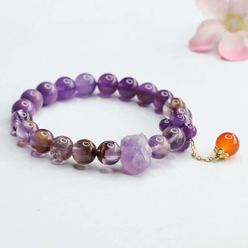 Natural Amethyst Purple Phantom Gemstone Spiritual Awareness Bracelet
