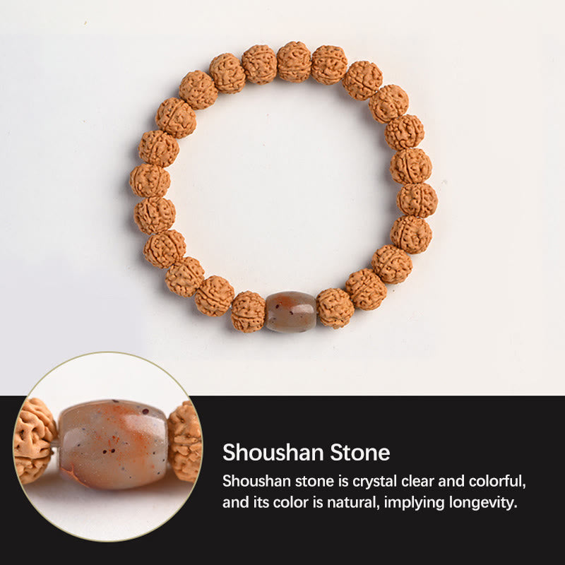 Tibetan Rudraksha & Bodhi Seed Bracelet with Hetian Jade and Gold Sheen Obsidian