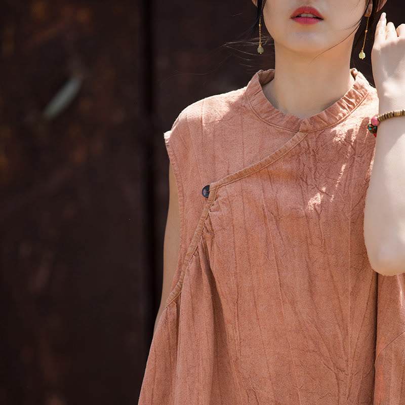 Handmade Tie Dye Midi Dress Linen Sleeveless Dress