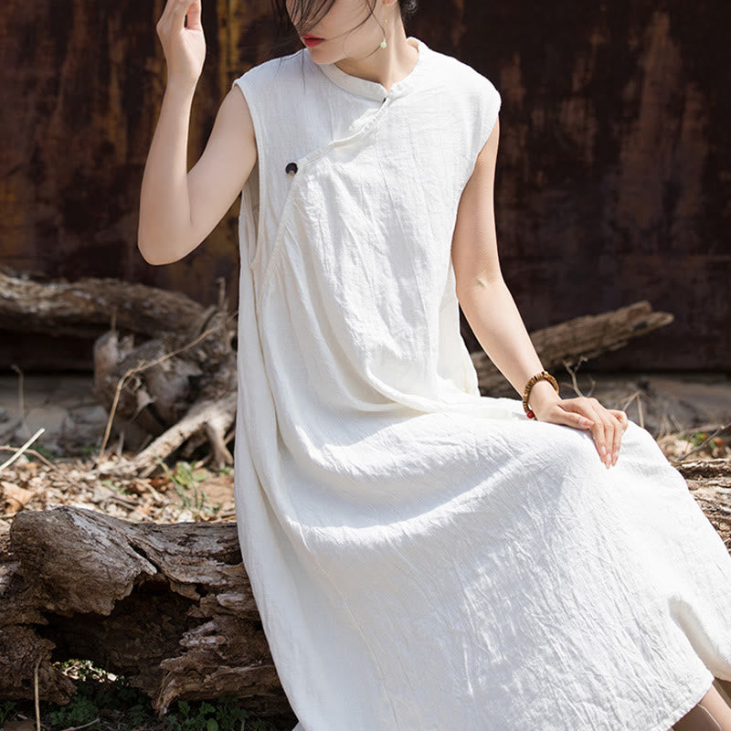 Handmade Tie Dye Midi Dress Linen Sleeveless Dress