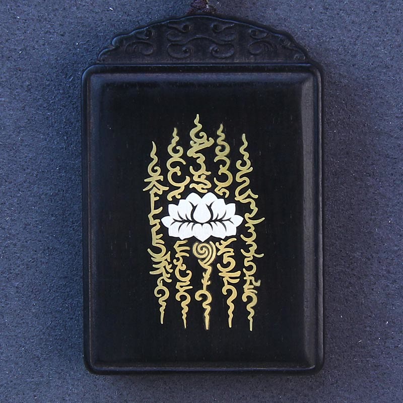 999 Sterling Silver Ebony Wood Lotus Inlaid Calm Necklace Pendant