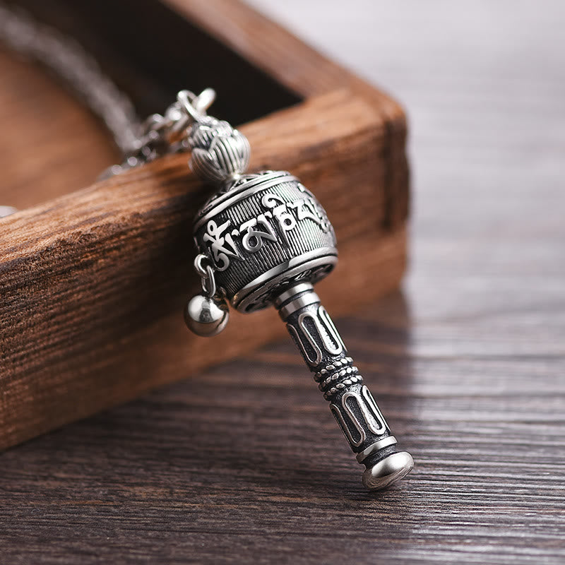 Tibetan Om Mani Padme Hum Prayer Wheel Lotus Wisdom Rotatable Necklace Pendant