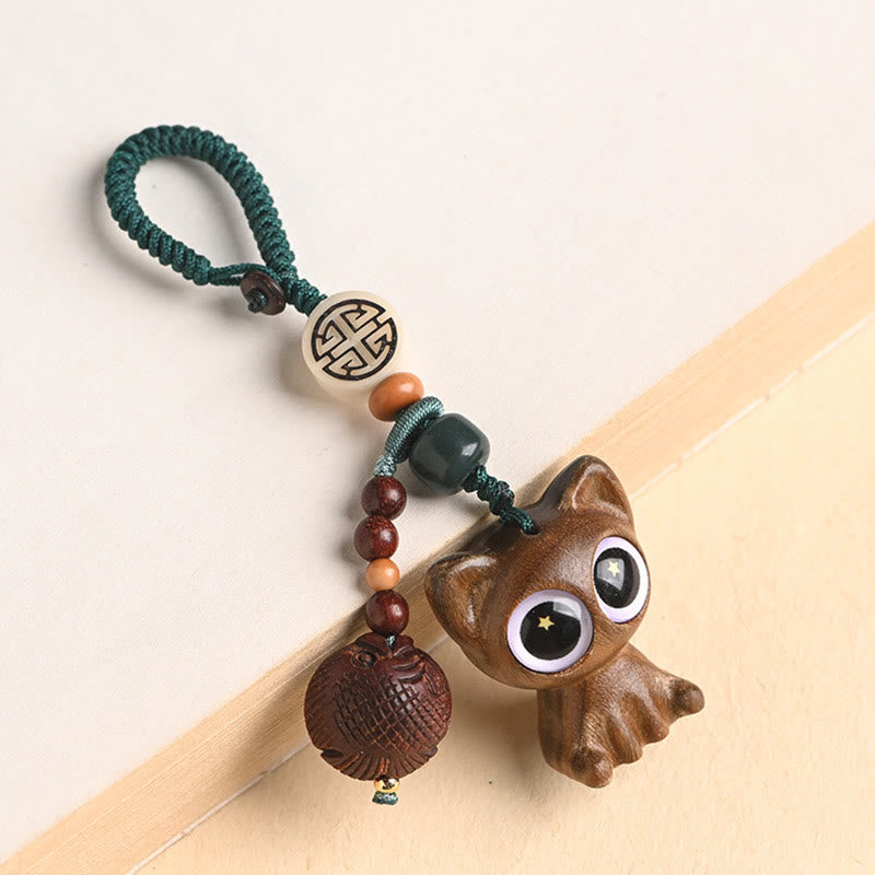 Green Sandalwood Lucky Cat Koi Fish Cure Key Chain Phone Hanging Decoration